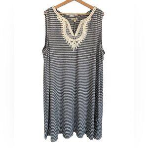 MAX STUDIO Shift Dress 3X Striped Lace Crochet Sleeveless Beach Boho Coastal NWT